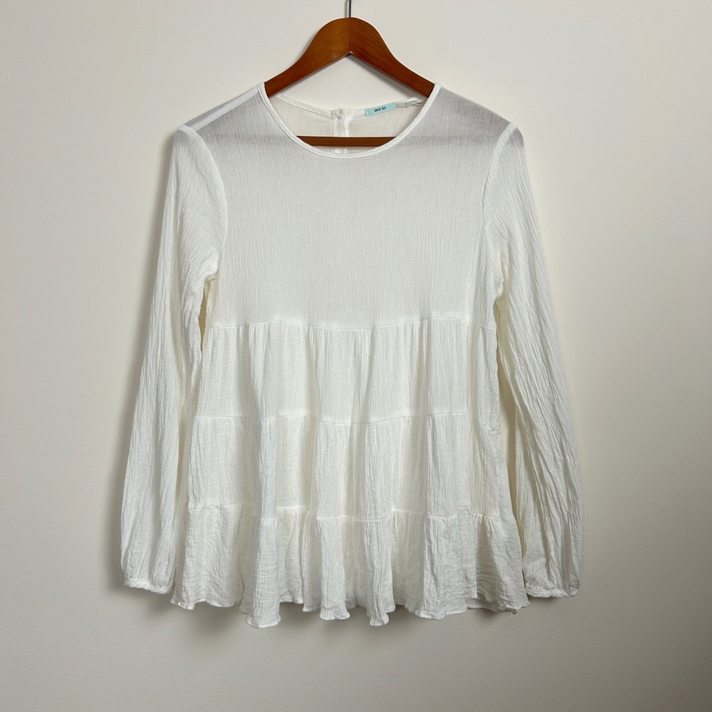 Kimchi Blue UO Cream Sheer Babydoll‎ Boho Blouse Long Sleeve Top S